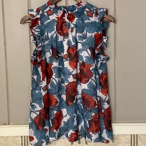 ANN TAYLOR FACTORY ruffle tank in gorgeous floral pattern with ruffle accents M